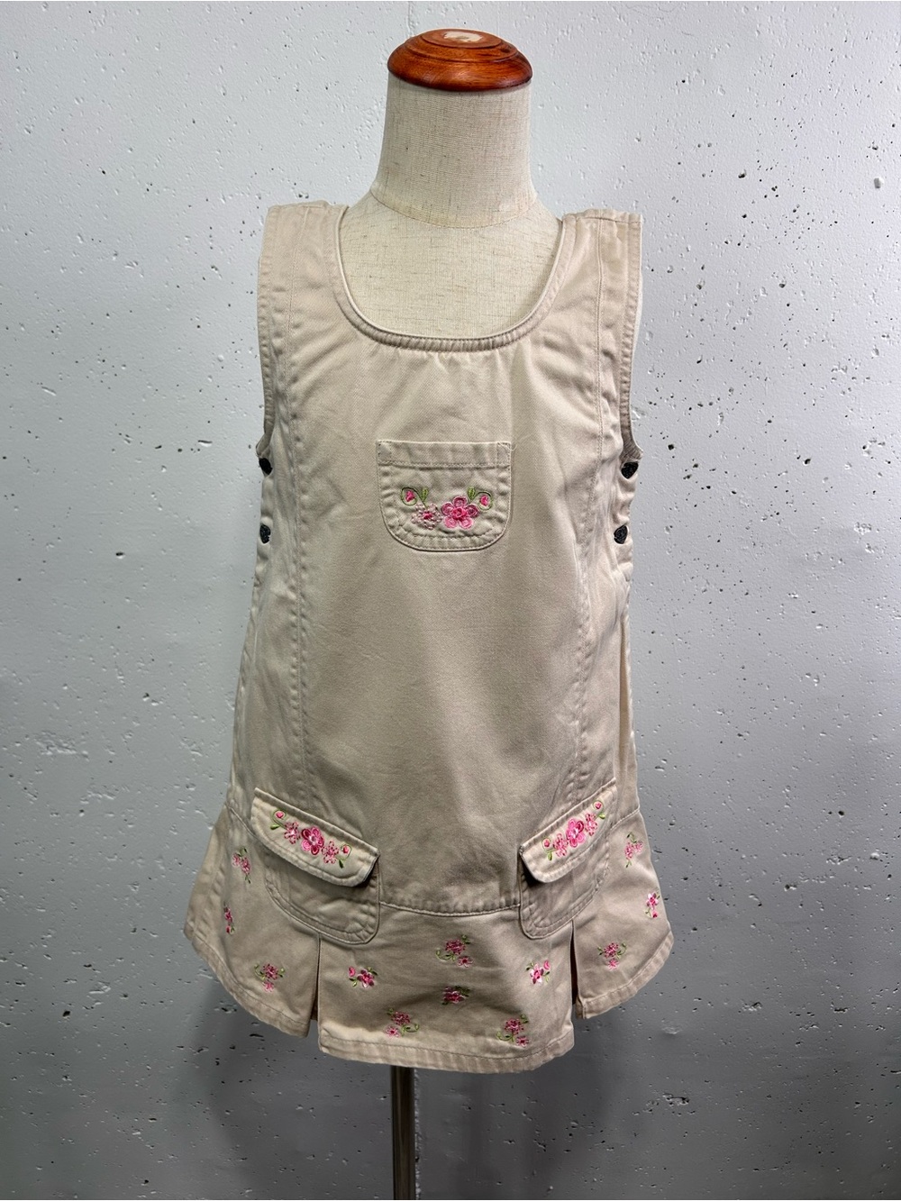 Girls Tan Floral Embroidered Jumper Dress 6